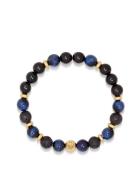 Men's Wristband With Blue Tiger Eye, Black Agate, Lava St Armbånd Smykker Blue Nialaya