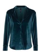 Jacket Ls Shiny Velours Piping Top Blue Hunkemöller