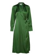 Objsateen Tania Ls Wrap Dress A Div Knælang Kjole Green Object