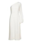 Long Midi Length 1-Shoulder Dress Knælang Kjole White IVY OAK