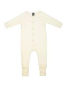 Night Suit, Denim Melange Drop Needle, Merino Wool Pyjamas Sie Jumpsuit Cream Smallstuff