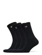 Sock 4 P Placed Heart Lingerie Socks Regular Socks Black Lindex