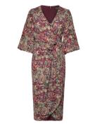 Floral Jersey Tie-Front Midi Dress Knælang Kjole Red Lauren Ralph Lauren