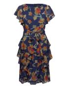 Floral Ruffle-Trim Georgette Dress Kort Kjole Multi/patterned Lauren Ralph Lauren