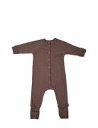 Night Suit, Rose Brown Drop Needle, Merino Wool Pyjamas Sie Jumpsuit Brown Smallstuff