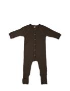 Night Suit, Brown Drop Needle, Merino Wool Pyjamas Sie Jumpsuit Brown Smallstuff