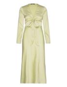 Tie Front Satin Midi Dress Knælang Kjole Yellow Gina Tricot