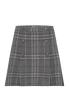 Plaid Pleated Wool-Blend Tweed Miniskirt Kort Nederdel Grey Lauren Ralph Lauren