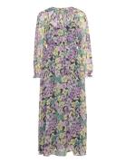 Textured Floral-Pattern Dress Knælang Kjole Purple Mango