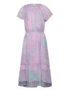 Dress Hi And Low Chiffon Aop Dresses & Skirts Dresses Casual Dresses Short-sleeved Casual Dresses Purple Lindex