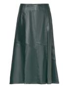 Flared Leather Midi Skirt Knælang Nederdel Green IVY OAK