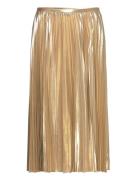 Pleated Metallic Chiffon Skirt Knælang Nederdel Gold Lauren Ralph Lauren