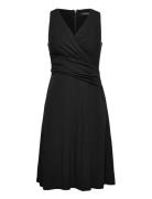 Surplice Jersey Sleeveless Dress Knælang Kjole Black Lauren Ralph Lauren