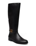 Bridgette Burnished Leather Tall Boot Lange Støvler Black Lauren Ralph Lauren