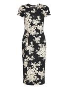 Floral Jersey Twist-Front Midi Dress Knælang Kjole Black Lauren Ralph Lauren