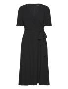 Belted Georgette Dress Knælang Kjole Black Lauren Ralph Lauren