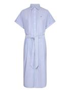 Belted Short-Sleeve Oxford Shirtdress Knælang Kjole Blue Polo Ralph Lauren