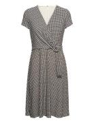 Houndstooth Jersey Surplice Dress Knælang Kjole Black Lauren Ralph Lauren