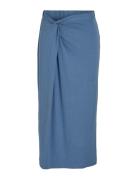 Vivase Hw Midi Skirt Knælang Nederdel Blue Vila