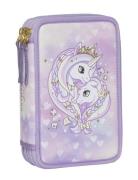 Three Section Pencil Case W/Content, Unicorn Princess Purple Accessories Bags Pencil Cases Purple Beckmann Of Norway