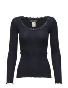 Rwbabette Ls U-Neck Lace T-Shirt Tops T-shirts & Tops Long-sleeved Navy Rosemunde