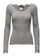 Rwbenita Ls O-Neck Lace T-Shirt Tops T-shirts & Tops Long-sleeved Grey Rosemunde