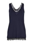 Rwbillie Sl Lace V-Neck Top Tops T-shirts & Tops Sleeveless Navy Rosemunde