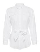 Relaxed Fit Belted Linen Shirt Tops Shirts Long-sleeved White Lauren Ralph Lauren