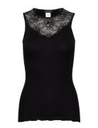 Silk Top Regular W/ Lace Tops T-shirts & Tops Sleeveless Black Rosemunde