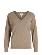 Objthess L/S V-Neck Knit Pullover Noos Tops Knitwear Jumpers Beige Object