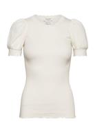 Organic T-Shirt W/ Lace Tops T-shirts & Tops Short-sleeved Cream Rosemunde