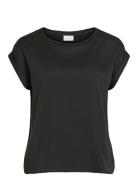 Viellette S/S Satin Top - Noos Tops T-shirts & Tops Short-sleeved Black Vila