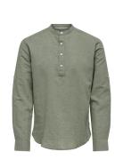 Onscaiden Ls Halfplackt Linen Shirt Noos Tops Shirts Casual Green ONLY & SONS