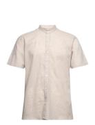 Mandarin Linen Blend Shirt S/S Tops Shirts Short-sleeved Cream Lindbergh