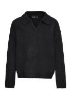 Nlfnollen Ls Short Knit W. Polo Collar Tops Knitwear Pullovers Black LMTD