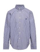 Striped Cotton Poplin Shirt Tops Shirts Long-sleeved Shirts Blue Ralph Lauren Kids
