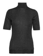 Roll Neck T-Shirt With Glitter Effect Tops T-shirts & Tops Short-sleeved Black Esprit Collection