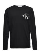 Chest Monogram Ls Top Tops T-shirts Long-sleeved T-Skjorte Black Calvin Klein