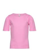 Pktania Ss O-Neck Puff Top Bc Tw Tops T-Kortærmet Skjorte Pink Little Pieces