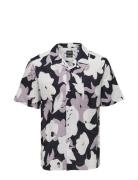 Onstrev Reg Ctn Lin Aop Ss Shirt Noos Tops Shirts Short-sleeved Purple ONLY & SONS