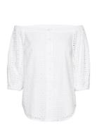 Cotton Eyelet-Shirt Tops Blouses Long-sleeved White Lauren Ralph Lauren
