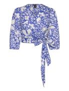 Blouse Lea Wrap Tops Blouses Long-sleeved Blue Lindex