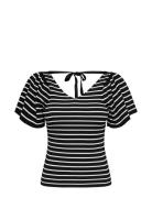Onlleelo Stripe S/S Back V-Neck Knt Noos Tops T-shirts & Tops Short-sleeved Black ONLY