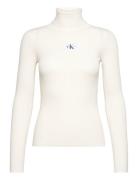 Badge Roll Neck Sweater Tops Knitwear Turtleneck White Calvin Klein Jeans