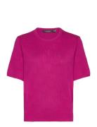 Monogram Jacquard Short-Sleeve Sweater Tops Knitwear Jumpers Pink Lauren Ralph Lauren