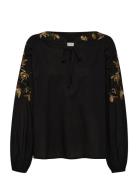 Crravi Shirt Tops Blouses Long-sleeved Black Cream