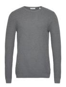 Small Diamond Knit - Gots/Vegan Tops Knitwear Round Necks Grey Knowledge Cotton Apparel