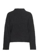 Msjosette High Neck Cropped Knit Pu Tops Knitwear Jumpers Black Minus