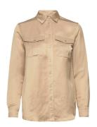 Satin Shantung Shirt Tops Shirts Long-sleeved Beige Lauren Ralph Lauren