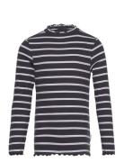 Striped Rib Longsleeve Tops T-shirts Long-sleeved T-Skjorte Navy Tom Tailor